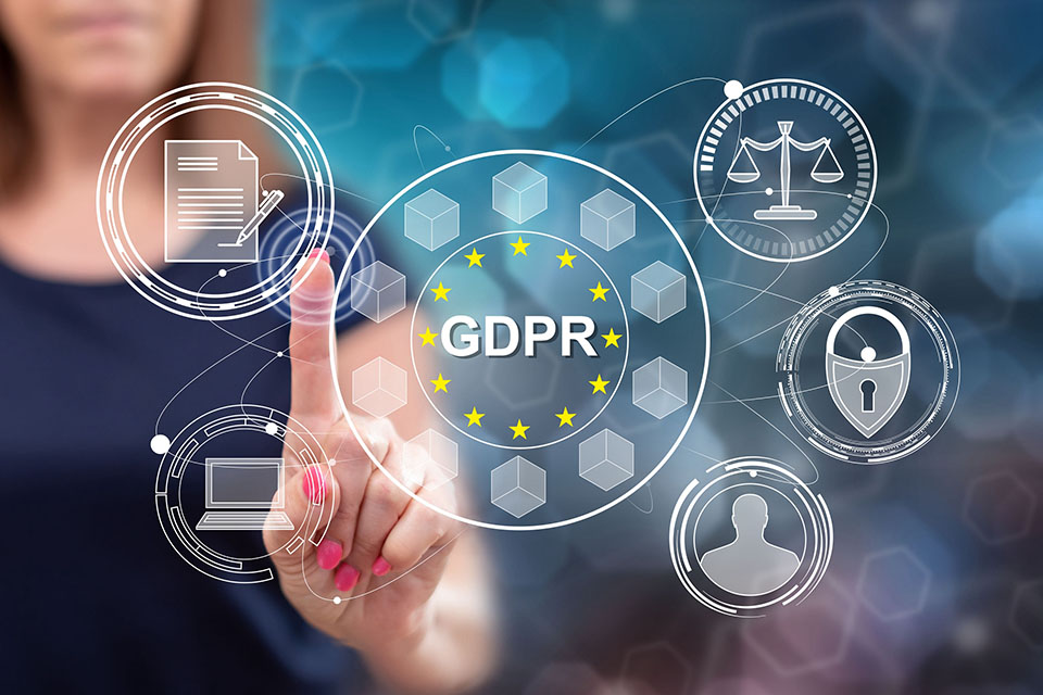 Woman touching a gdpr concept on a touch screen with her finger
